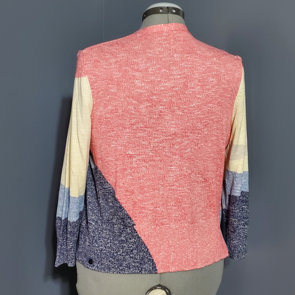 NWT NIC+ZOE Multicolor Open Front Cardigan Pastel Abstract Women's Size Large - Picture 3 of 8